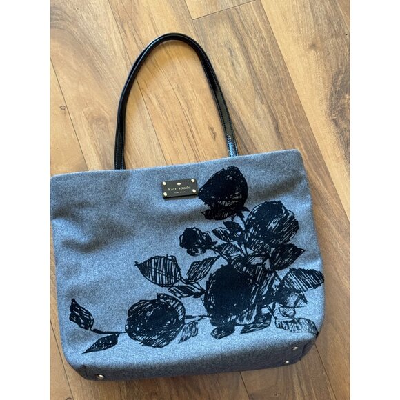 Kate Spade New York Floral Wool Tote Bag With Black Handles - Picture 1 of 8